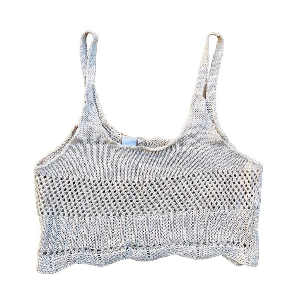 Swell Juniors Crochet Keep it Rockin Taupe Crop Top Size L - Picture 5 of 12
